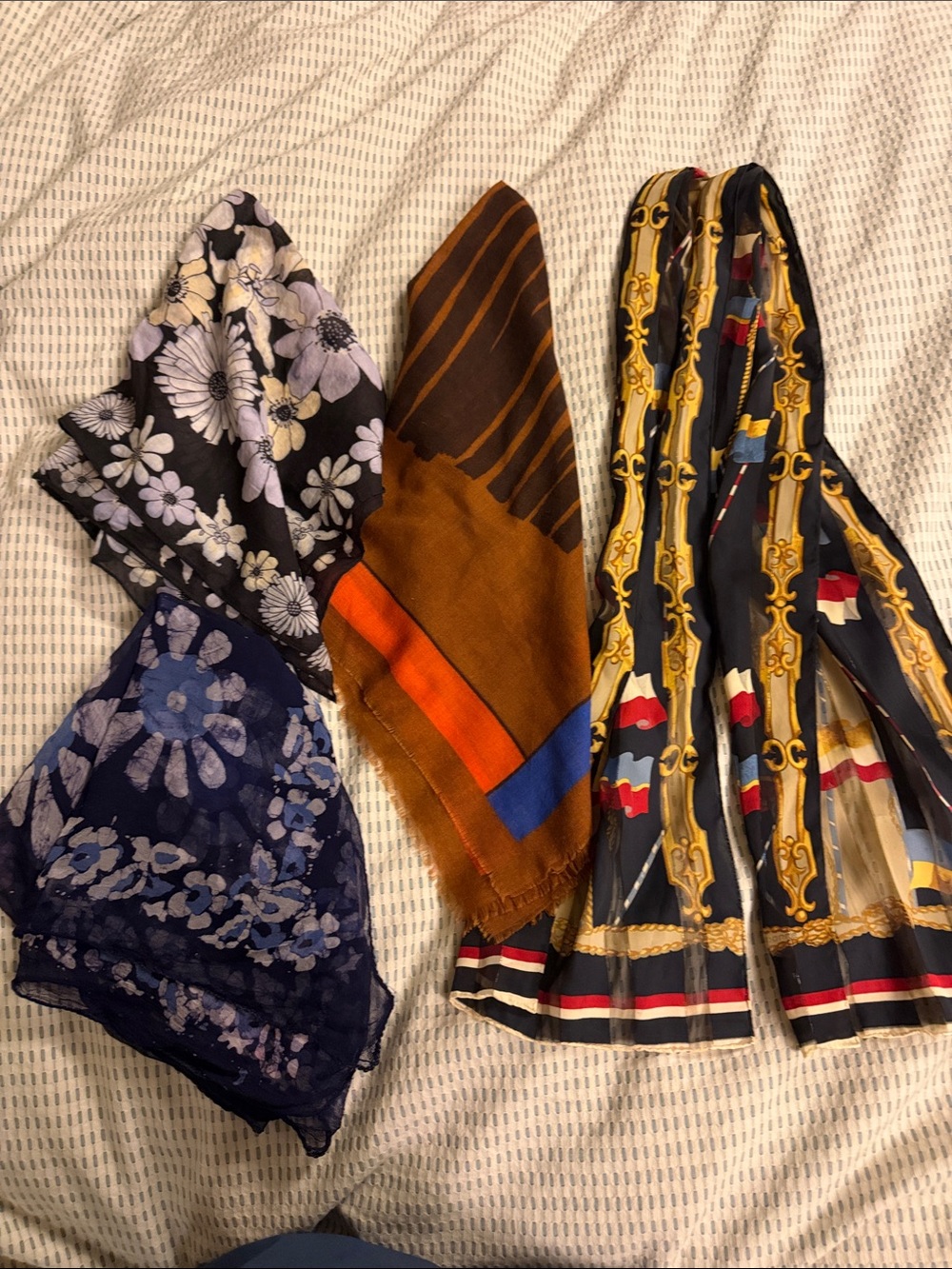 Vintage Scarf Bundle Lot 4pc Liz Claiborne Madewell Nautical Prep Boho